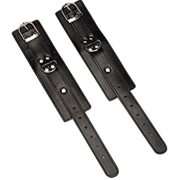 NEW FAUX LEATHER BLACK COSPLAY HANDCUFF BRACELETS - Picture 3 of 5